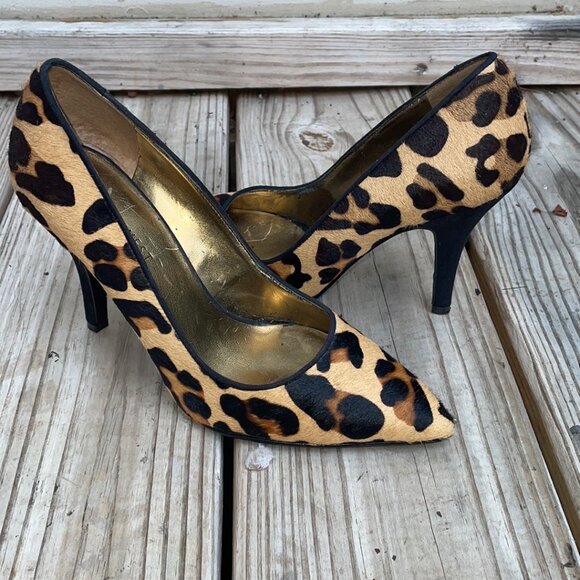NINE WEST Madewell Cowhide Leopard Print Heels Size 4M - Picture 1 of 14